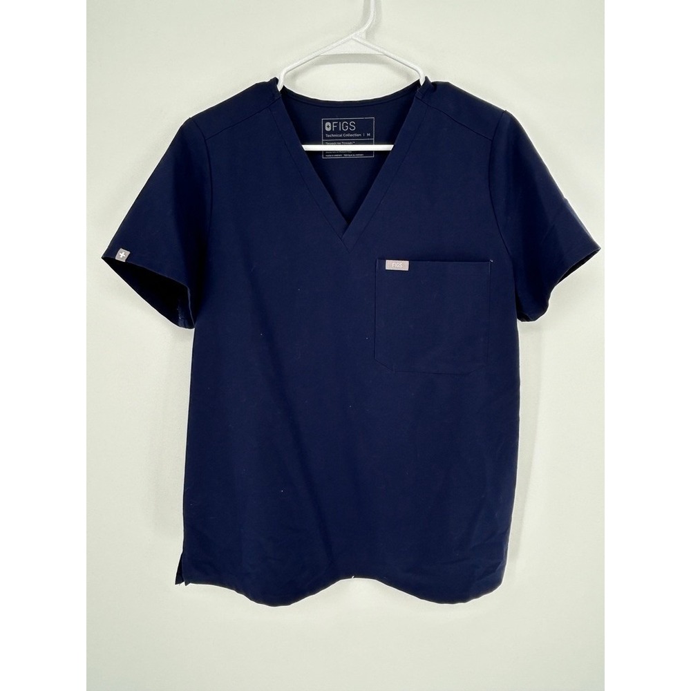 FIGS Technical Collection Women's V-Neck Scrub Top L Navy Nurse Hospital Medical